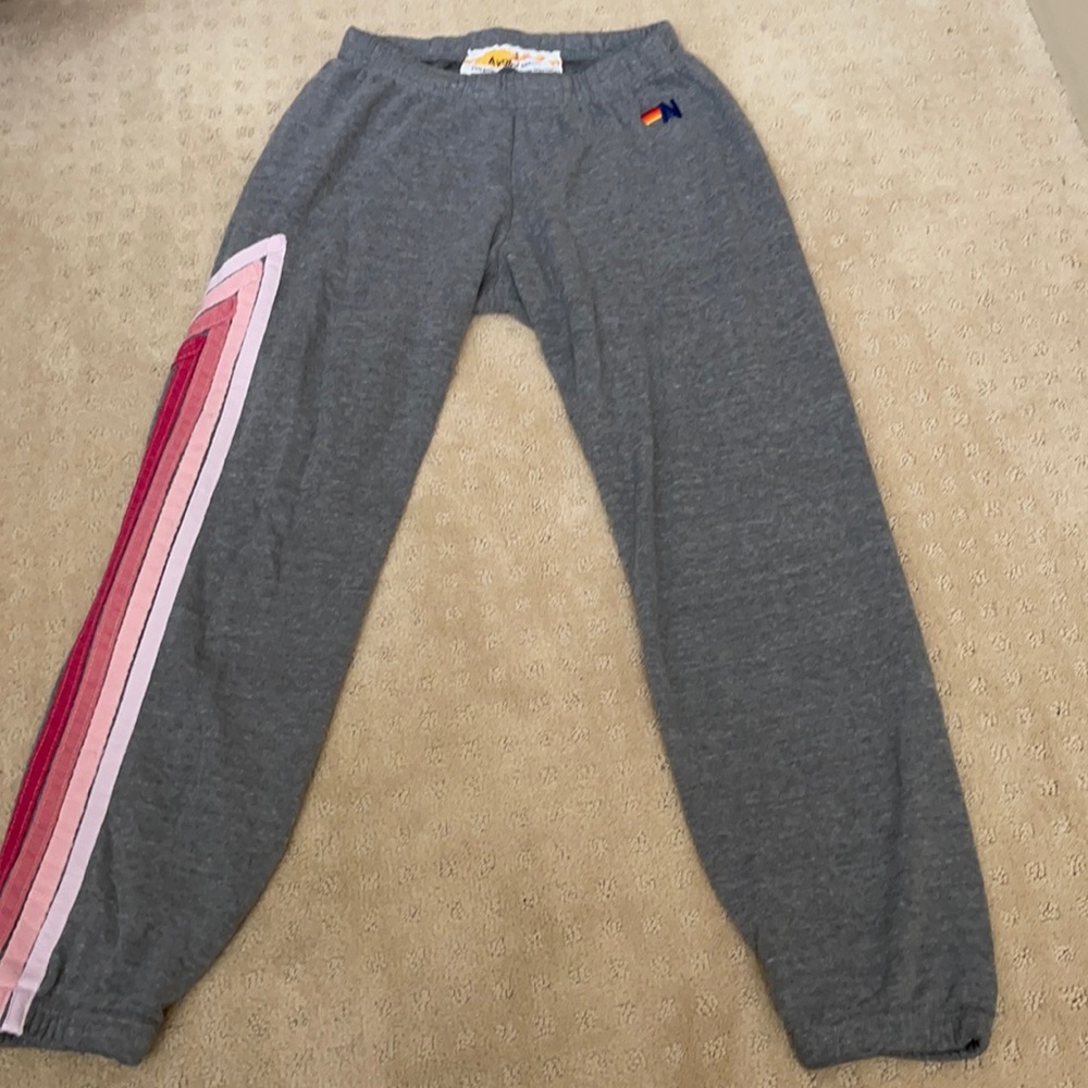 Aviator Nation pink stripe chevron sweatpants S
